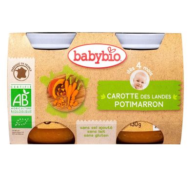 BABYBIO Repas du Soir - Petits pots Compotée de carottes des Landes,  tomates, pâtes dès 8 mois 2x200g - Parapharmacie Prado Mermoz