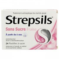 Strepsils fraise sans sucre 24 pastilles à sucer