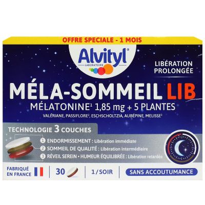 Mela-sommeil Lib mélatonine 1,85mg + 5 plantes 30 comprimés