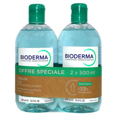 Sebium eau micellaire H2O peau grasse 2x500ml