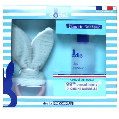 Coffret bébé eau de senteur 50ml + hochet lapin bleu
