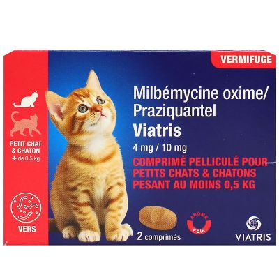 Vermifuge Milbemycine petit chat - 0,5kg  arome foie 2 comprimés