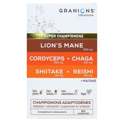 Lion's Mane 6 super champignons adaptogènes 60 comprimés