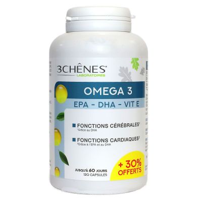 Omega 3 vitamine E - EPA - DHA fonctions cardiaques 120 capsules