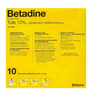 Betadine tulle 10% 10 pansements - 10x10cm