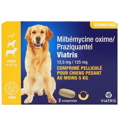 Vermifuge Milbemycine chien +5kg  arome viande 2 comprimés
