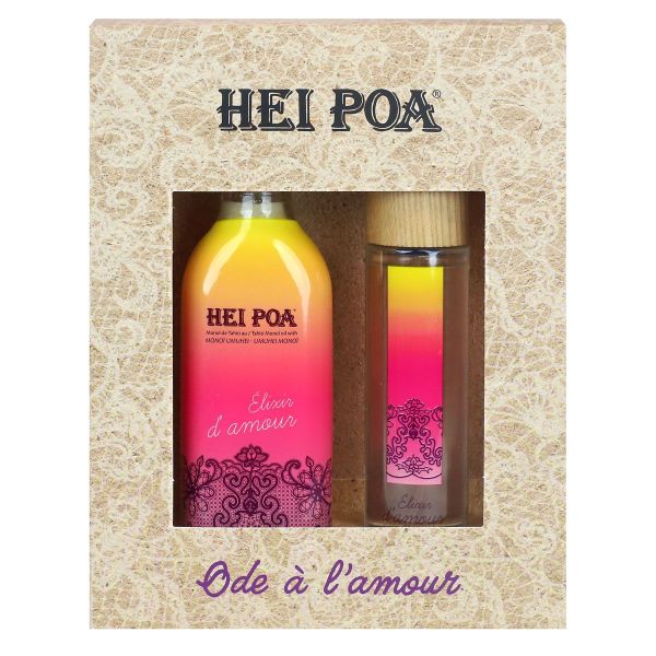 ce coffret Hei Poa Elixir d'Amour comprenant le Monoi de Collection