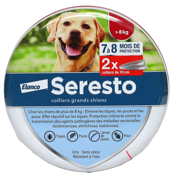 Seresto 2 colliers Grands Chiens anti-parasitaire +8kg