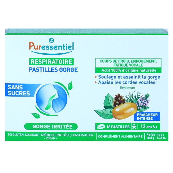 Respiratoire 18 pastilles gorge sans sucre +12 ans