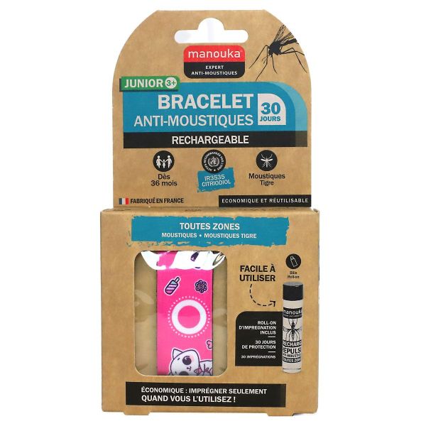 Bracelet anti-moustiques Junior +3ans et  recharge 6ml Chat