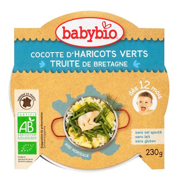 Assiette Bébé Babybio - Pomme De Terre, Haricots Verts, Dinde - 12+ Mois - BIO, Lot De 10 X 230g