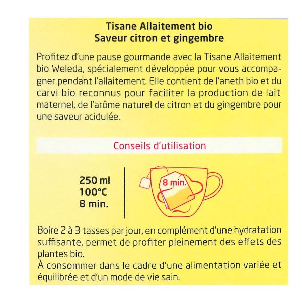 Maternité tisane allaitement citron gingembre 20 sachets