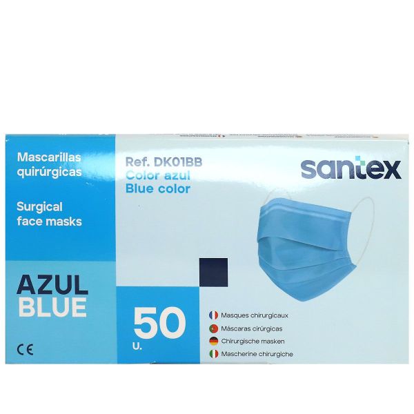 Santex 50 masques chirurgicaux couleur bleue