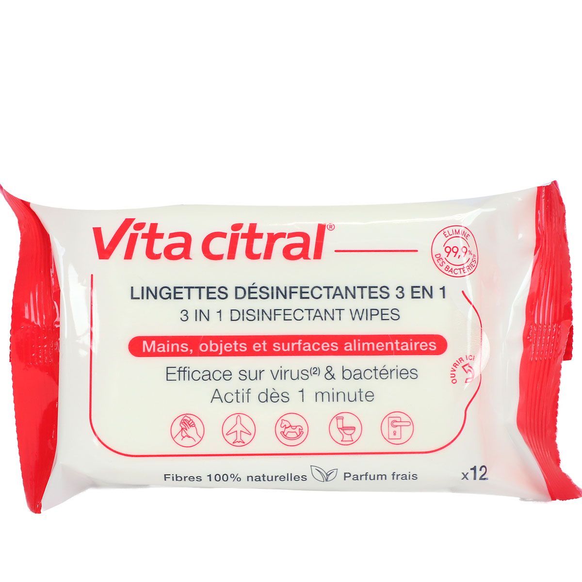 Vita Citral Lingettes Désinfectantes 3en1 12 Lingettes