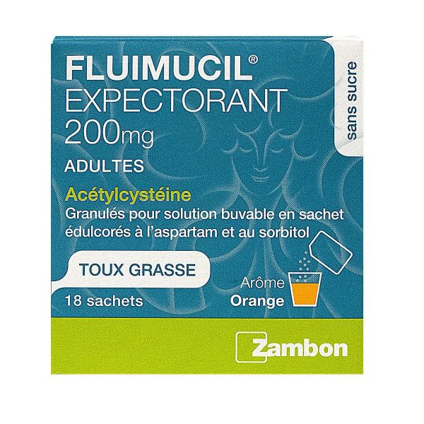 Fluimucil expectorant 200mg sans sucre 18 sachets