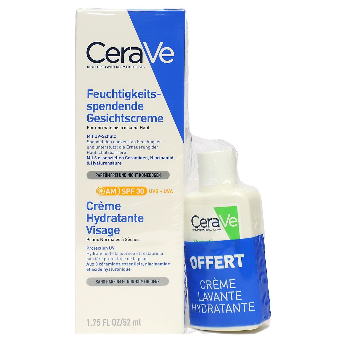 CeraVe Crème Hydratante Visage SPF 30, 2 x 52ml