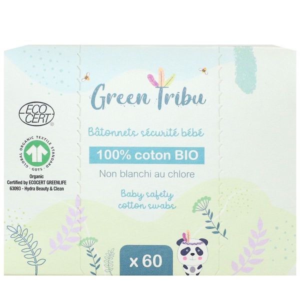 60 batonnets d'oreille bébé sécurité 100% coton bio