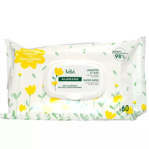 60 lingettes bébé nettoyantes à l'eau