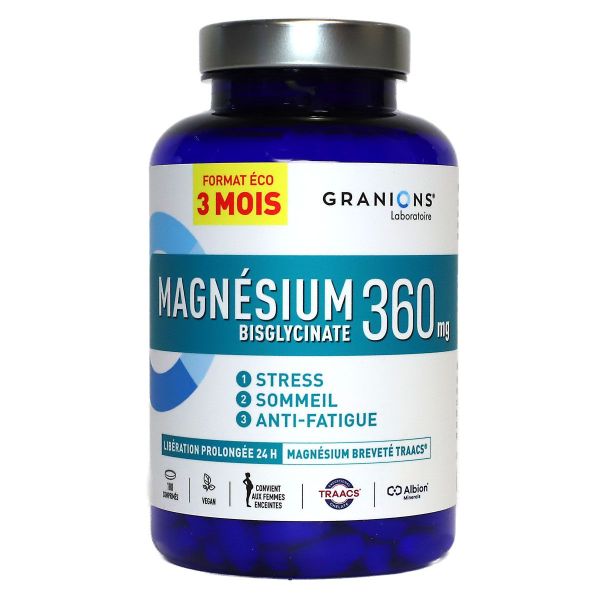 Magnésium Bisglycinate 360mg équilibre nerveux musculaire 180 comprimés