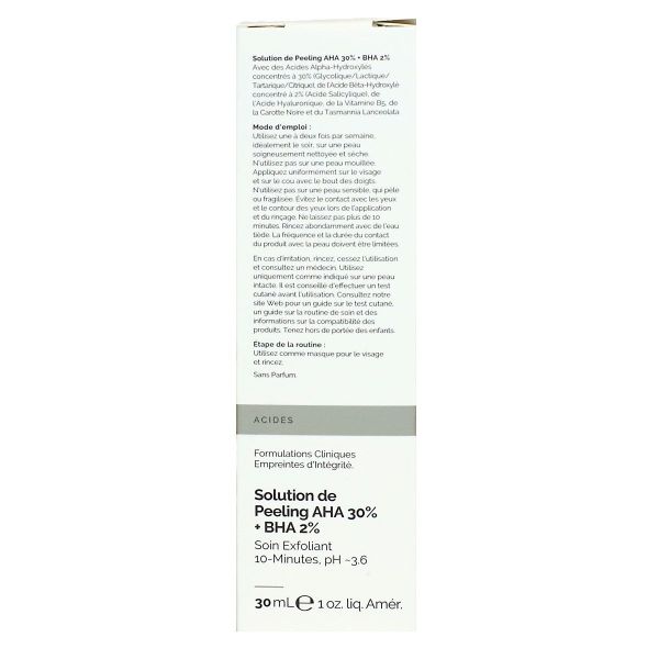 AHA 30% + BHA 20% solution peeling visage toute peau 30ml