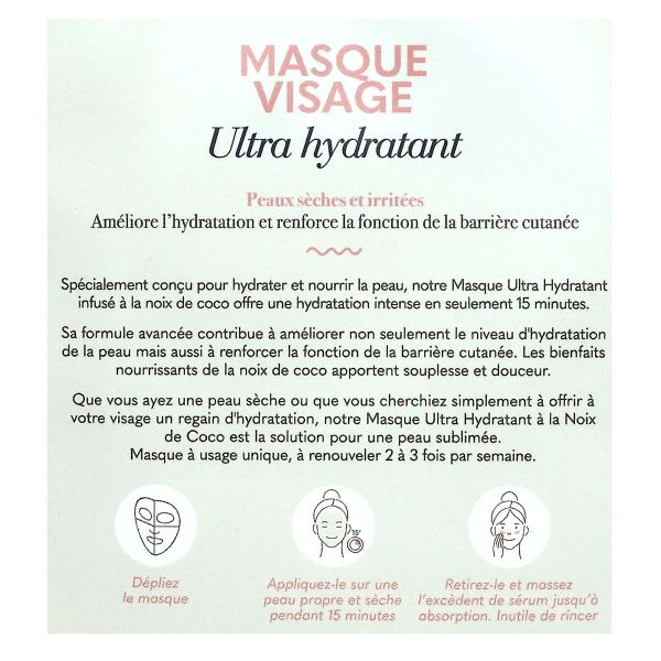 Masque visage ultra hydratant noix de coco peau sèche irritée