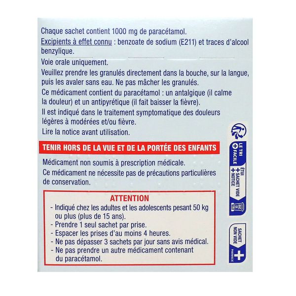 Efferalgan 1000mg granulés sans eau fruits rouges 8 sachets