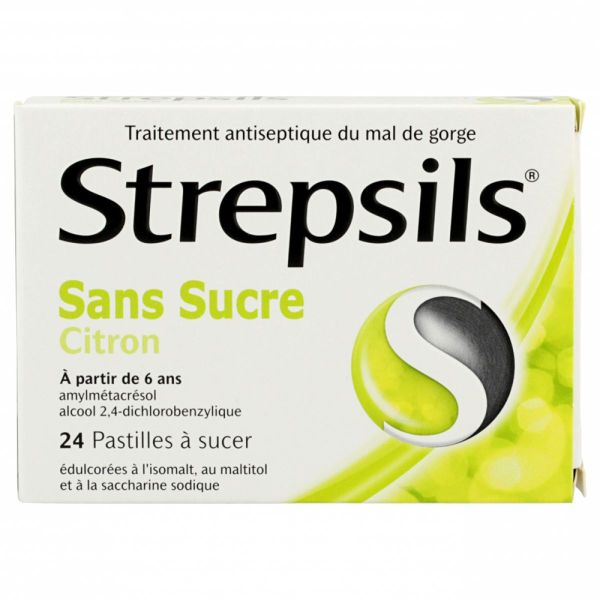 Strepsils citron sans sucre 24 pastilles à sucer