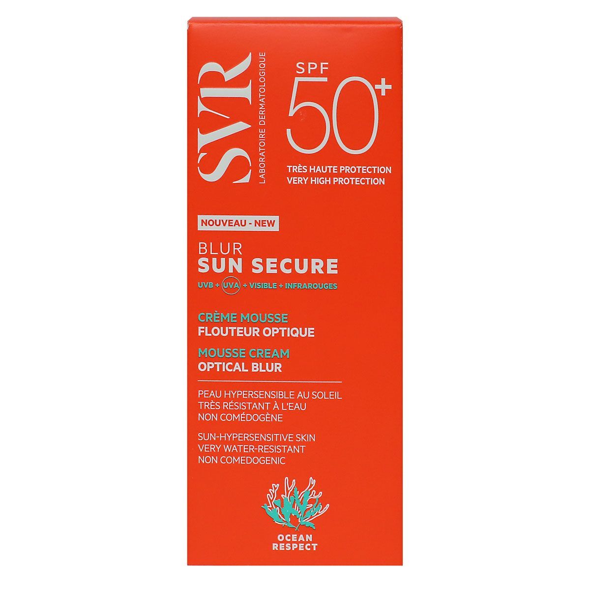 Page De Garde Svr Sun Secure Blur crème mousse flouteur optique SPF50+ 50ml de SVR