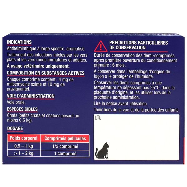 Vermifuge Milbemycine petit chat - 0,5kg  arome foie 2 comprimés