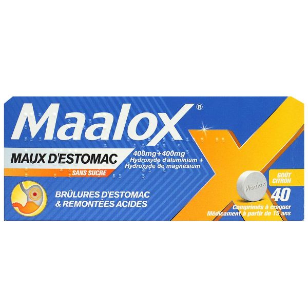 Maalox maux estomac citron - 40 comprimés à croquer