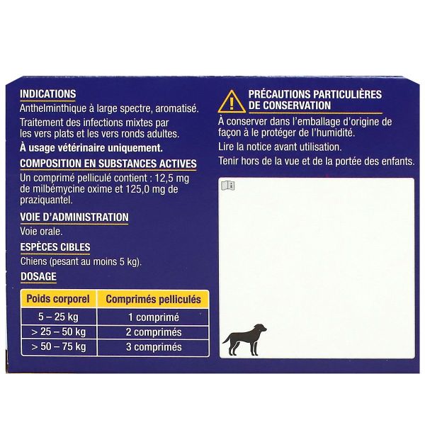 Vermifuge Milbemycine chien +5kg  arome viande 2 comprimés