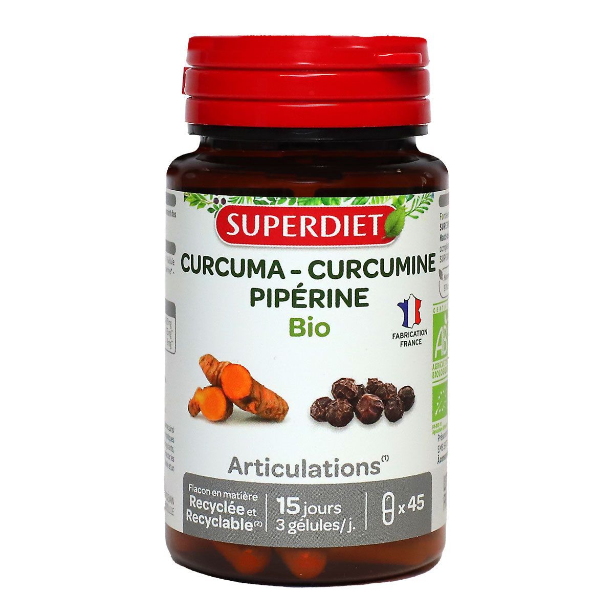 Curcuma + Curcumine + Pipérine bio Super Diet - complément alimentaire  articulations