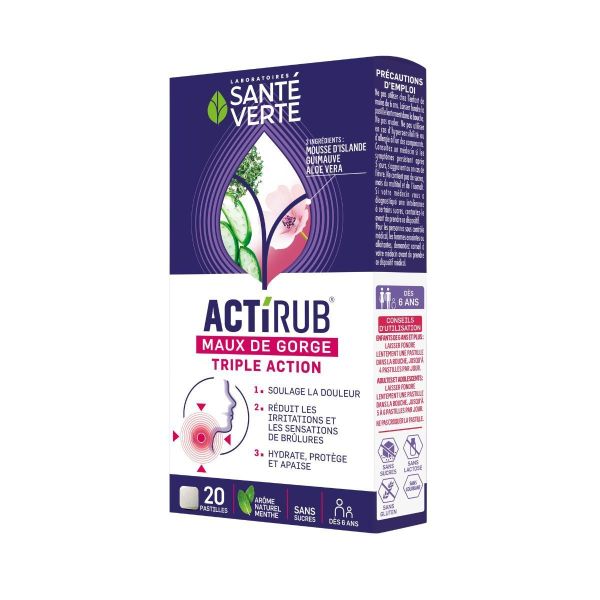 Actirub maux de gorge triple action 20 pastilles