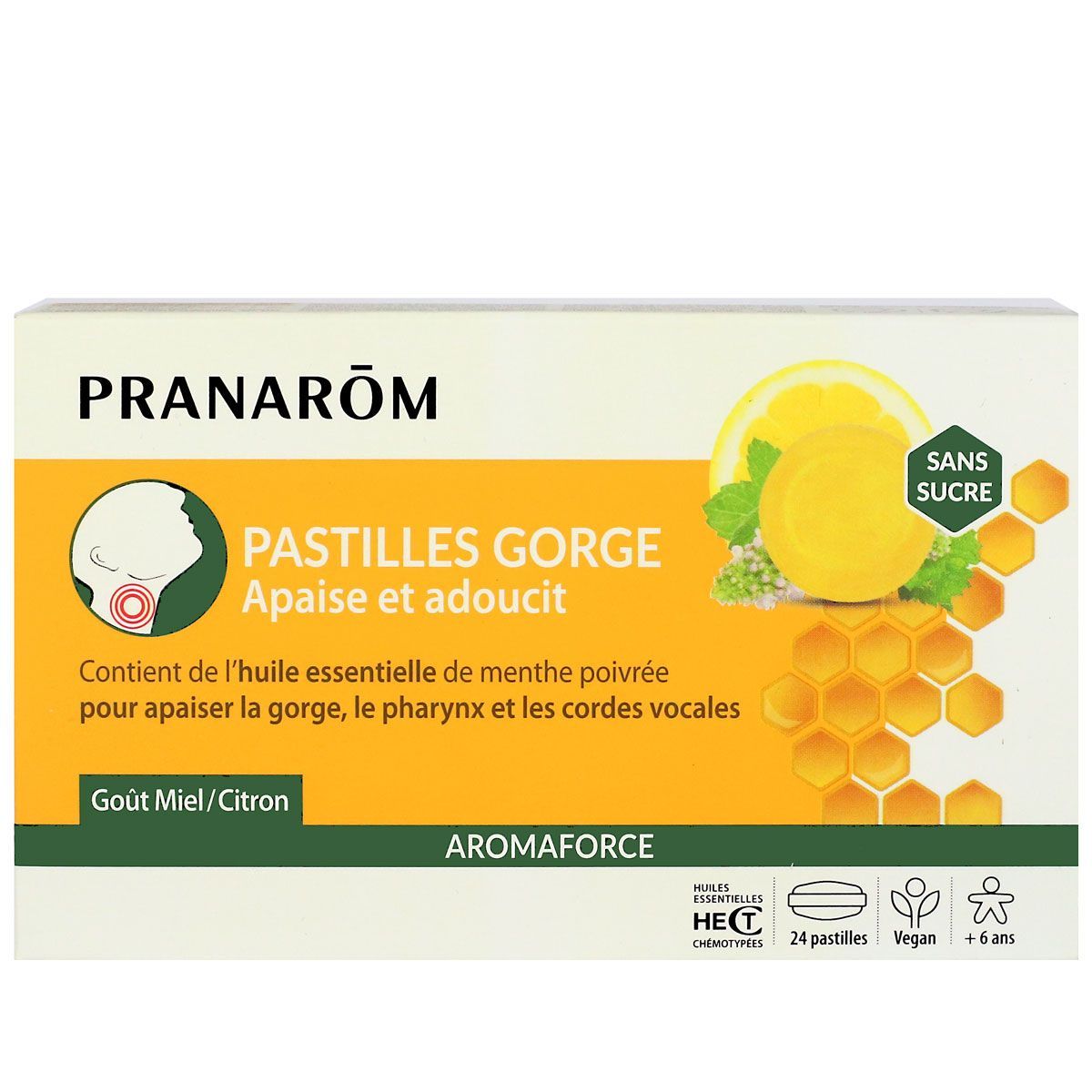 Pranarom Aromaforce pastilles gorge miel-citron est préconisé