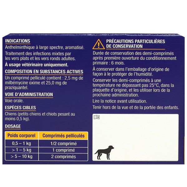 Vermifuge Milbemycine petit chien - 0,5kg  arome viande 2 comprimés