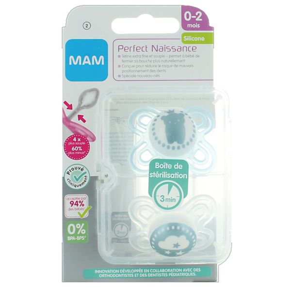 2 sucettes Perfect naissance silicone 0-2 mois