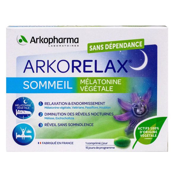 Arkorelax sommeil mélatonine végétale 15 comprimés
