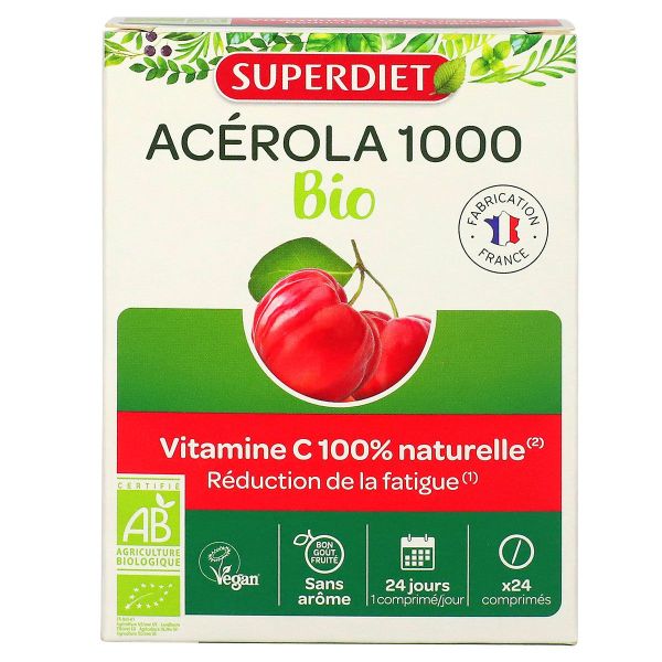 Acerola 1000 bio vitamine C réduction fatigue 24 comprimés