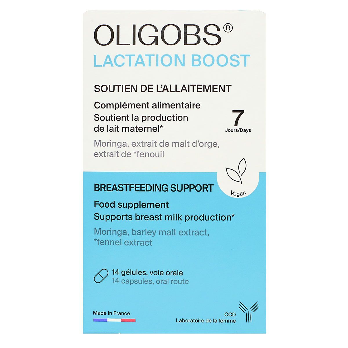 Oligobs Lactation Boost est un complément alimentaire qui soutient la  production du lait maternel.