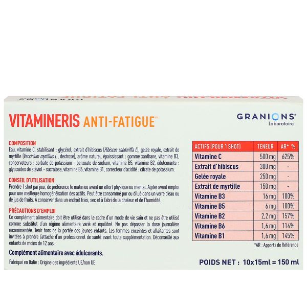 Vitamineris anti-fatigue Vitamine C et gelée royale 10 Shots