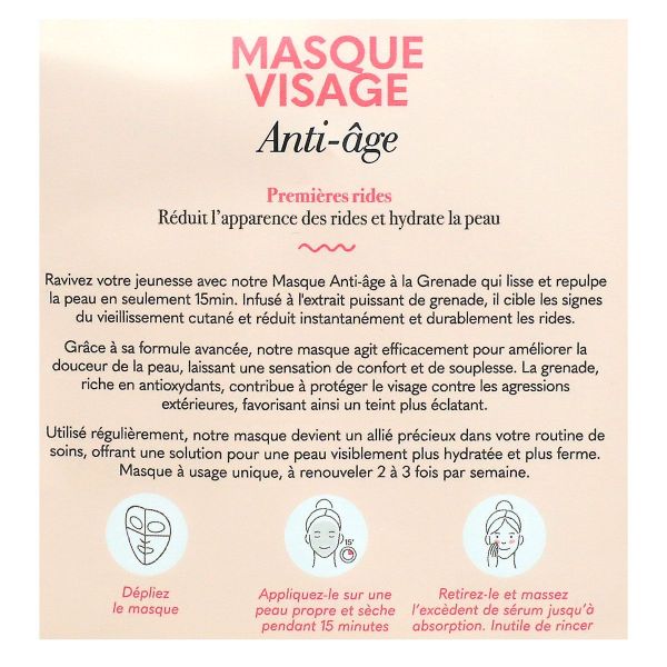 Masque visage anti-âge grenade premières rides