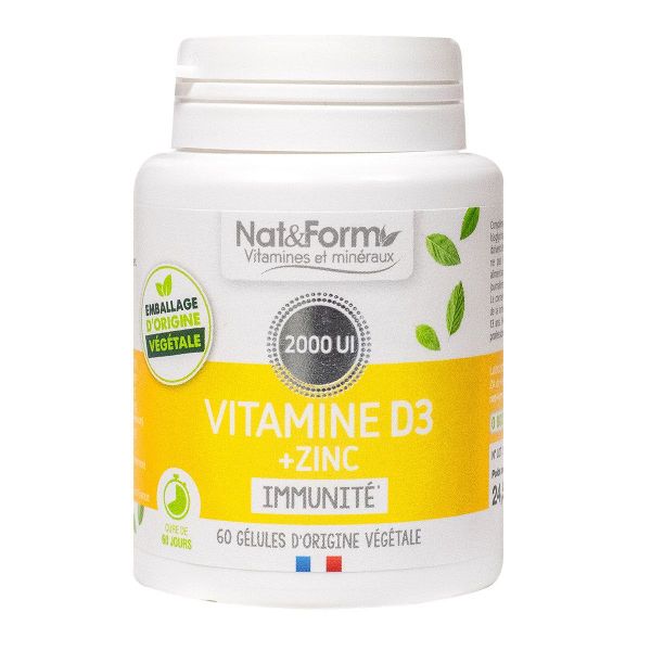 Vitamine D3 + zinc immunité 60 gélules