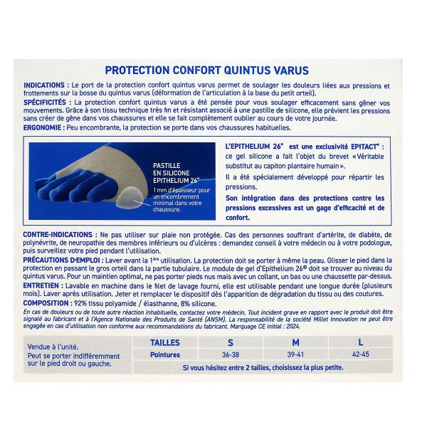 1 protection confort Quintus Varus base petit orteil taille Large